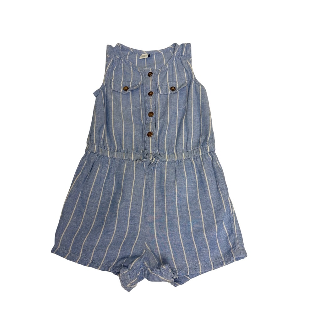 Old Navy Baby Girl Blue White Striped Linen Blend Romper 18-24M Sleeveless